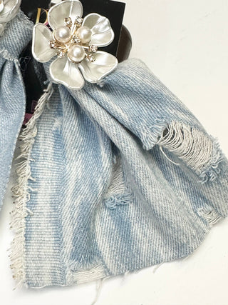Pearls & Denim Petals Earrings