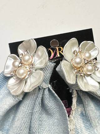 Pearls & Denim Petals Earrings