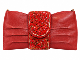 Leather Bow Bling Clutch 🖤✨