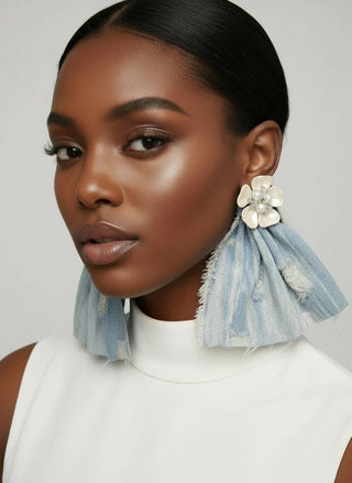Pearls & Denim Petals Earrings