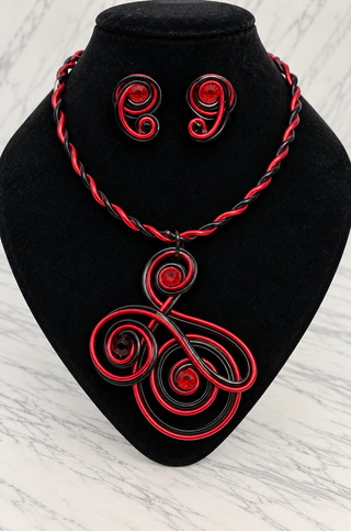 Crimson Swirl Statement Necklace Set