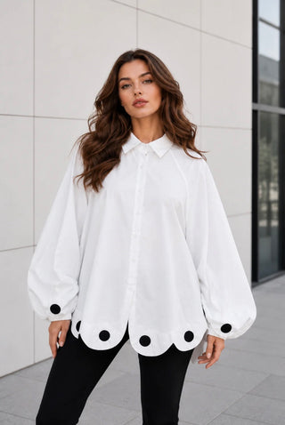 Polka Pretty Scallop Top 🖤🤍