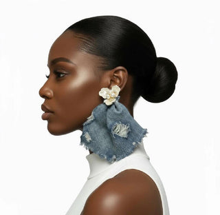 Pearls & Denim Petals Earrings