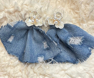 Pearls & Denim Petals Earrings