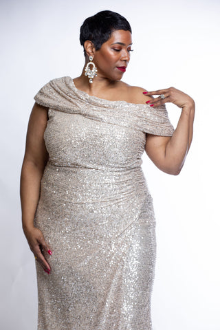 Frank Lyman Off-Shoulder Sequin Gown