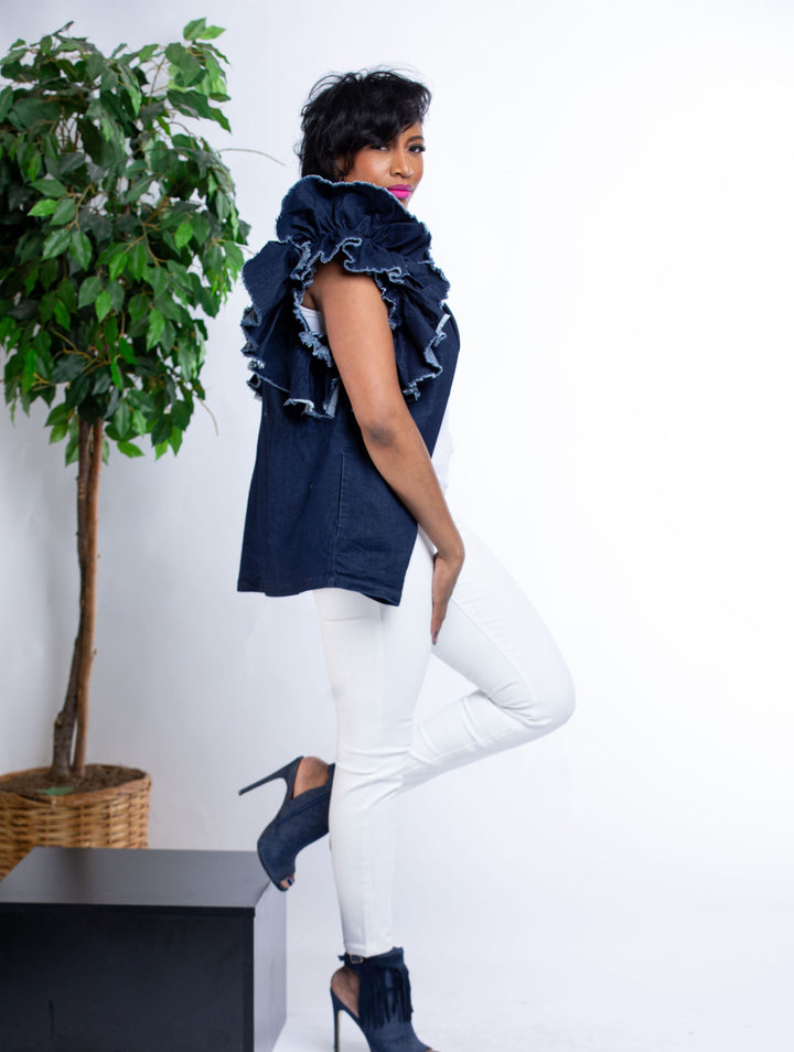 Samuel Dong's Denim Puff Shoulder
