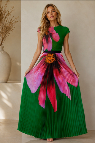 🌺 Emerald Garden Pleated Duo