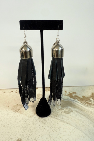 Cap Tassel Leather Earring