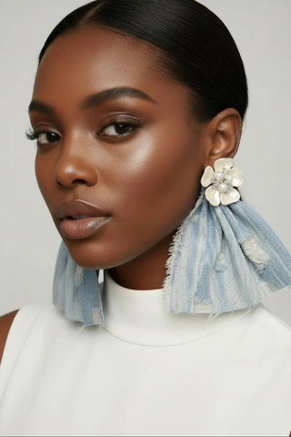 Pearls & Denim Petals Earrings