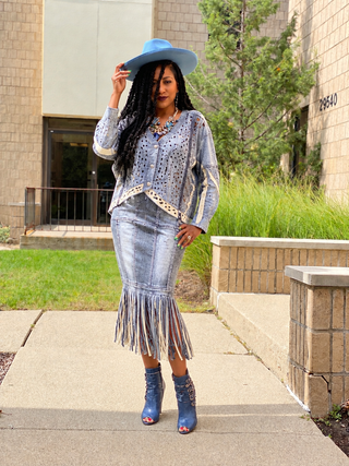 Fringe Theory Denim Skirt Set 💙