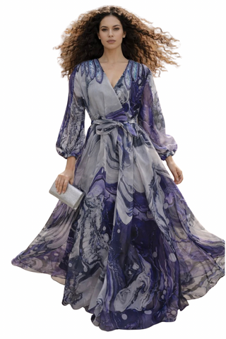 purple marble dress Lavina Lilac Marble Print Puff Sleeve Midi Dress Get That Trend