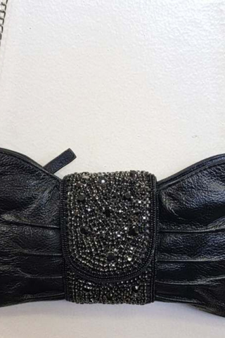 Leather Bow Bling Clutch 🖤✨