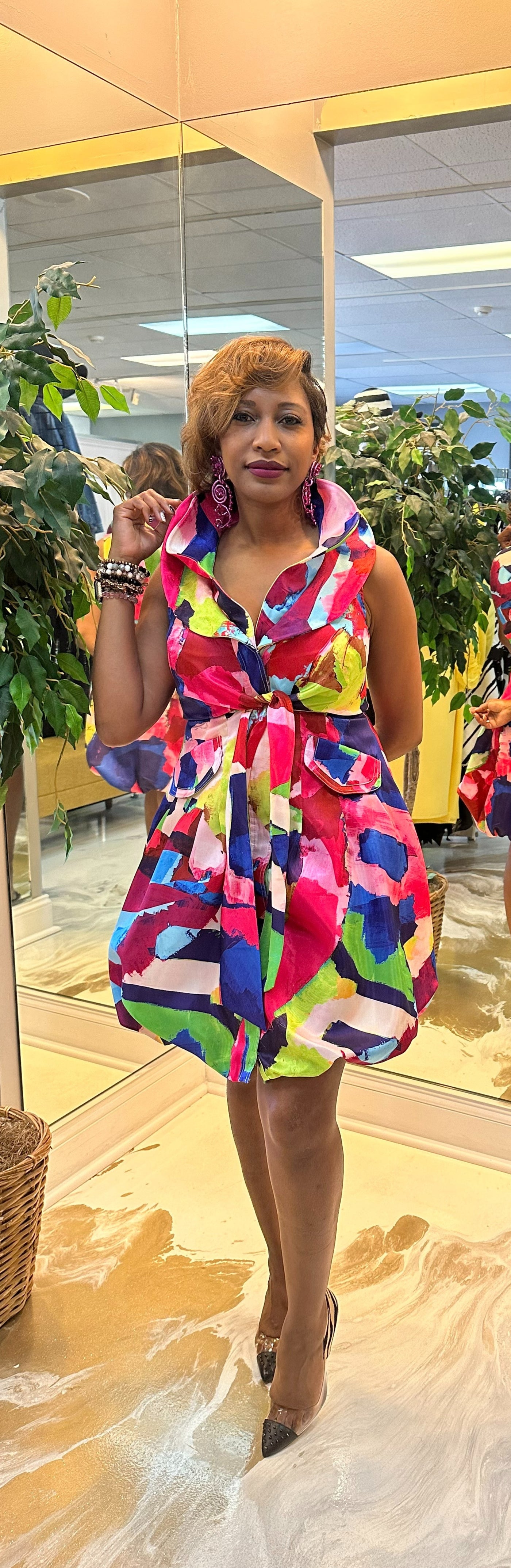 Samuel Dong's Print Double Collared Bubble Dress