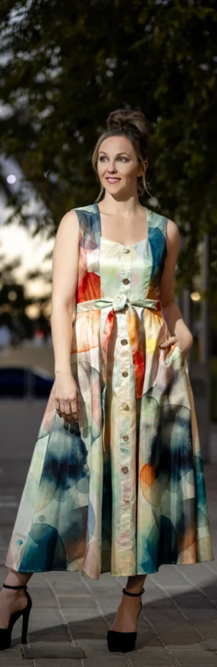 Samuel Dong's Printed Sleeveless Button Up Dress