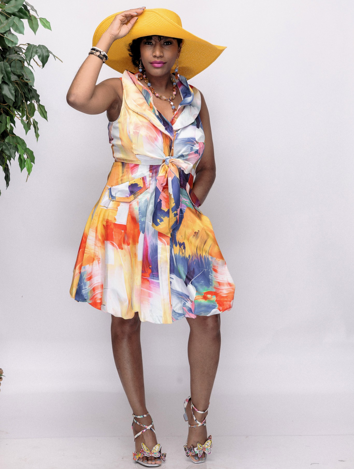 Samuel Dong's Printed Double Collar Bubble Dress (10 Color Options)