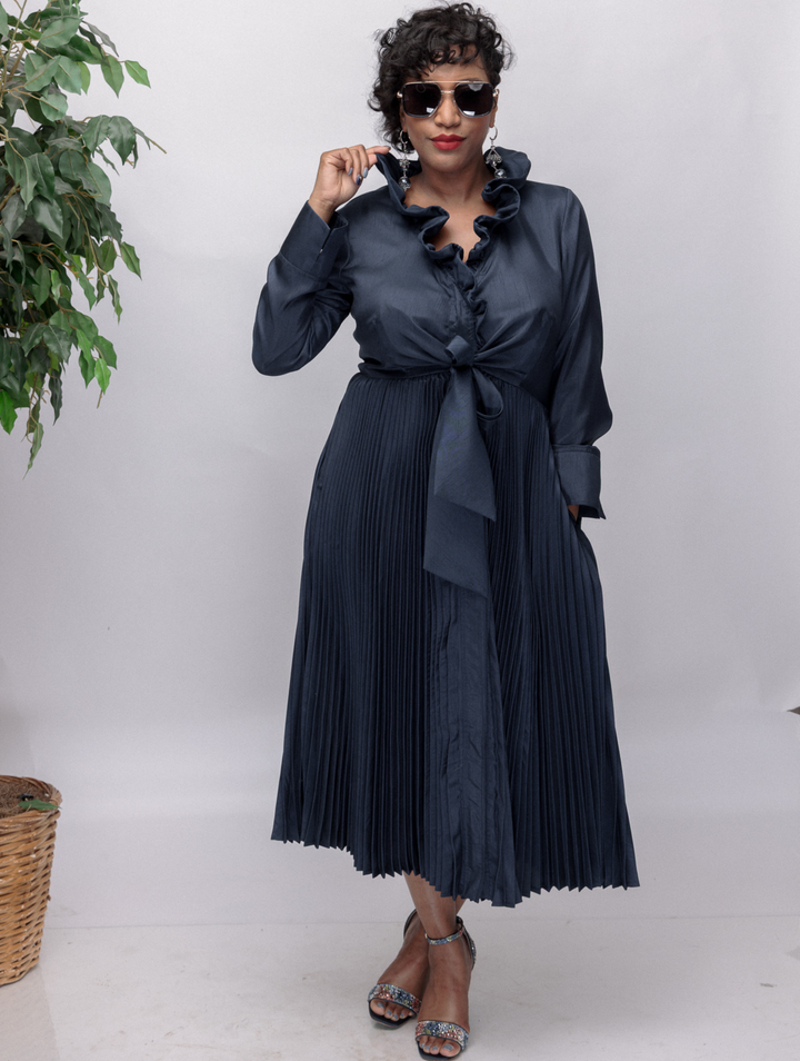 Samuel Dong's Pleated Dupioni Dress