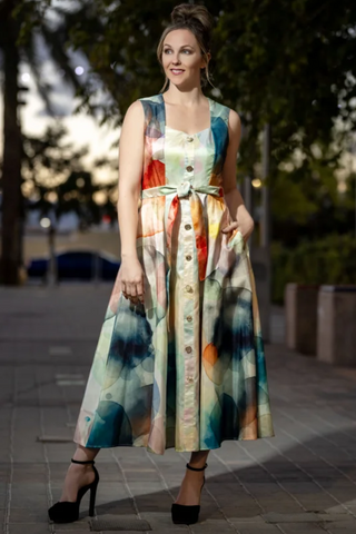 Samuel Dong's Printed Sleeveless Button Up Dress