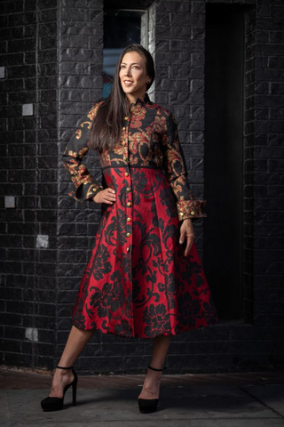 Samuel Dong's Evening Coat Dress - Red Only