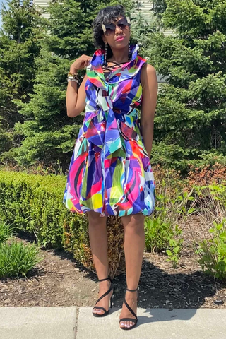 Samuel Dong's Print Double Collared Bubble Dress (1) (17 Color Options)