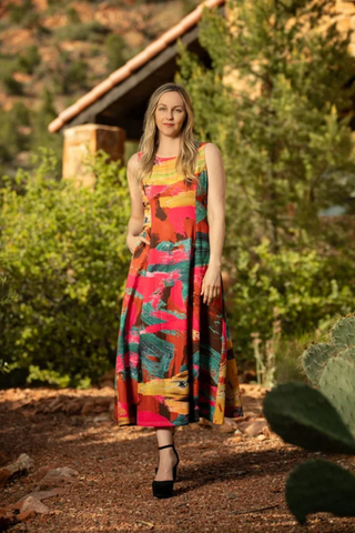 Samuel Dong's Printed Knit Dress (2 Color Options) Mustard/Turquoise / S