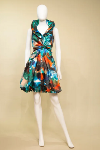 Samuel Dong's Print Double Collared Bubble Dress (1) (17 Color Options)