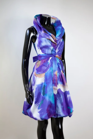 Samuel Dong's Print Double Collared Bubble Dress (1) (17 Color Options)