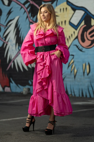 Samuel Dong's Ruffle Extravaganza Coat Dress (4 Color Options)