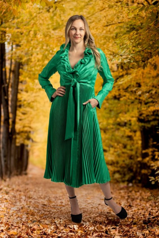 Samuel Dong's Pleated Dupioni Dress (2 Color Options)