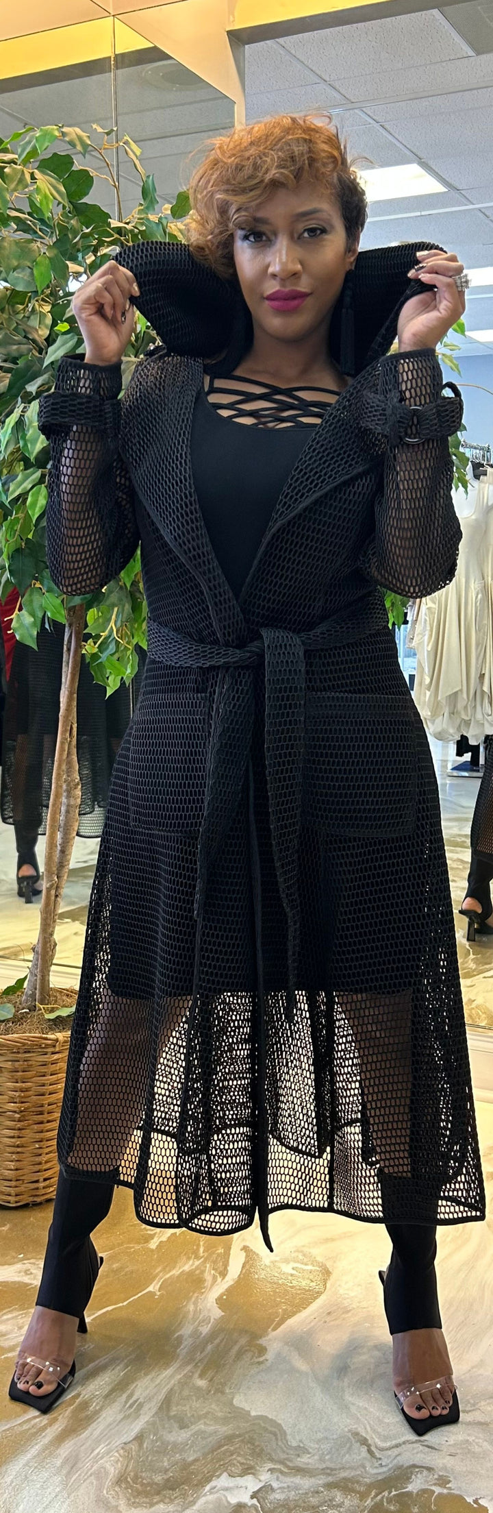 Samuel Dong's Fishnet A line Duster
