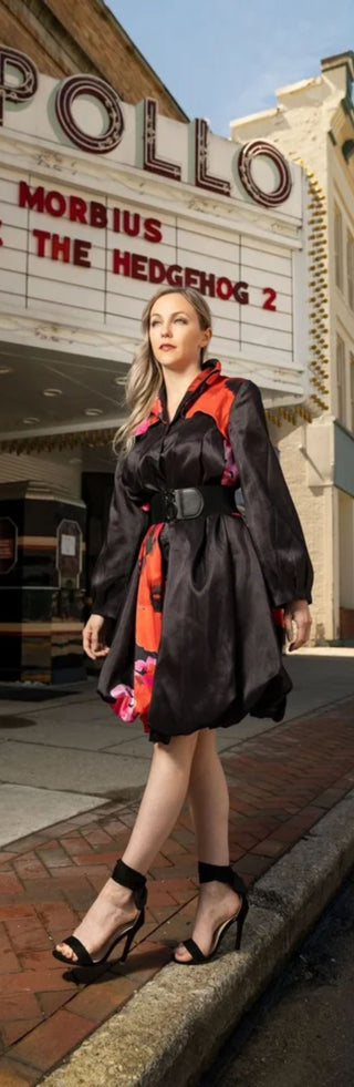 Samuel Dong's Printed Duppioni Coat Dress
