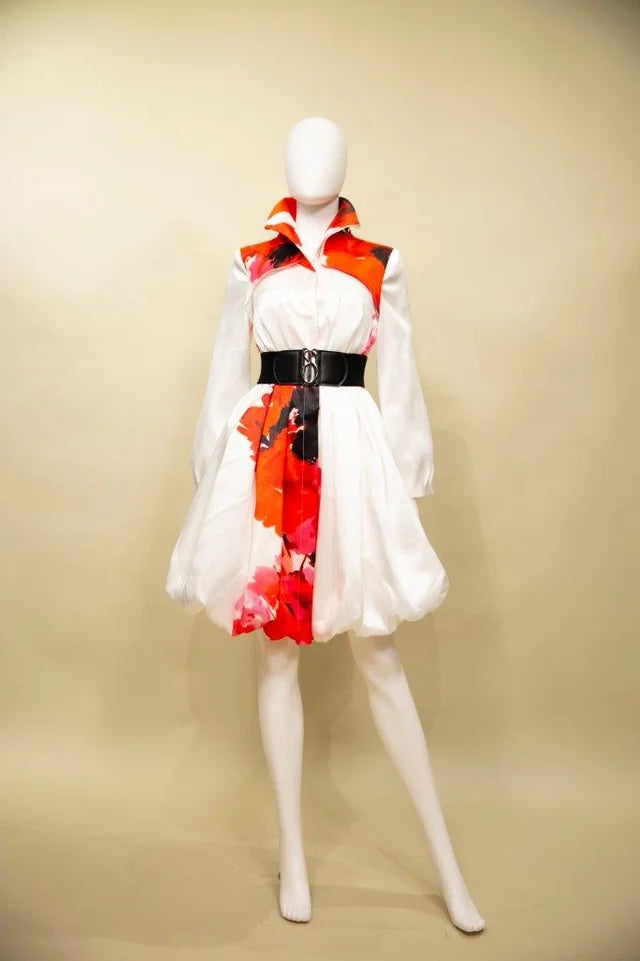 Samuel Dong's Printed Duppioni Coat Dress