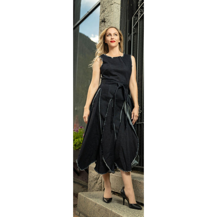 Samuel Dong's Tulip Denim Ruffle Dress